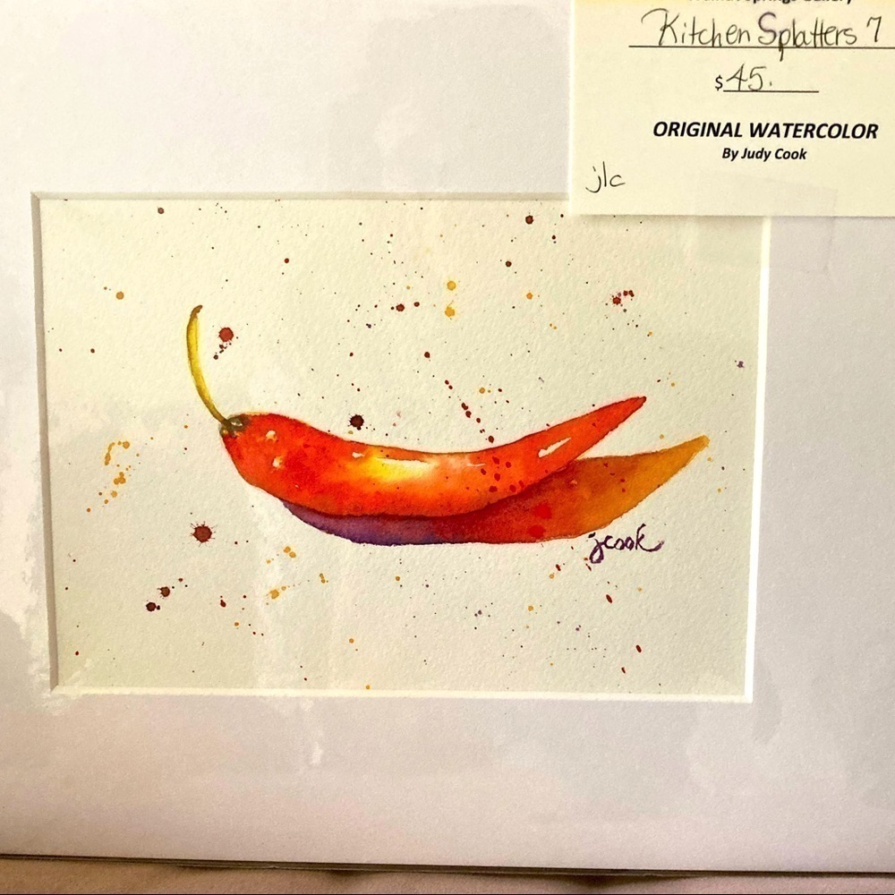 Original Watercolor painting Kitchen Splatters series Pepper 8x10 matted